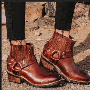 Freebird Whiskey Rich Brown Western Ankle Boots with Harness Strap